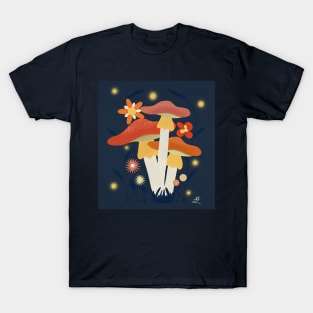 Colorful Mushrooms & Abstract Flowers - Nightfall T-Shirt